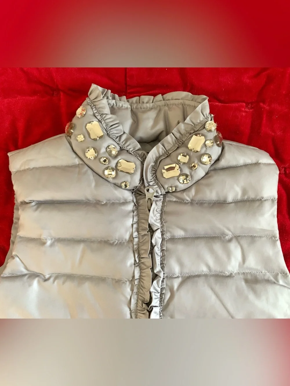 Kate Mack Gray Puffer Jewels Vest jacket Girl 6 EUC
